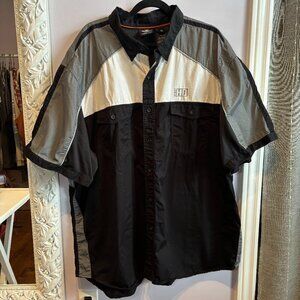 Harley Davidson Men’s Causal Biker Black White Button Up Short Sleeve Size 4XL